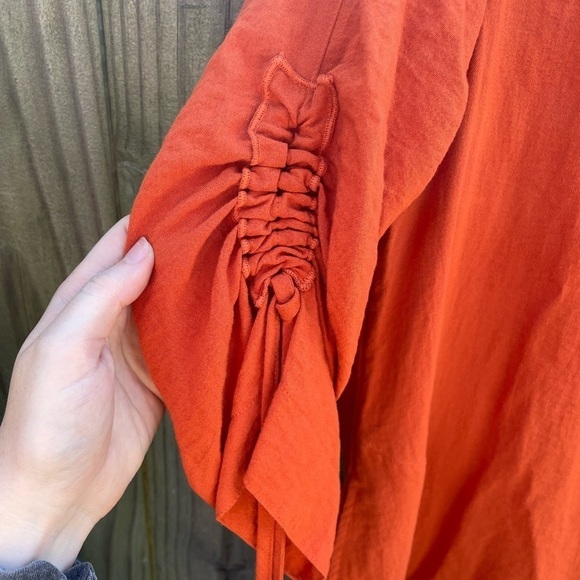 John Mark Boho Loose Fit Orange Casual 1/2 Button Down Blouse - Picture 3 of 7